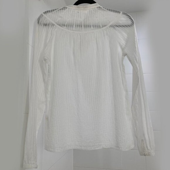 White Sheer Cotton Striped Texture Long Sleeve Blouse Premium Perfect Fit - Picture 9 of 14